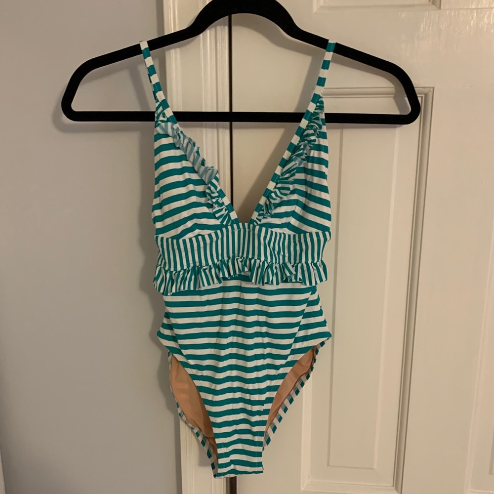 J. Crew Ruffle Deep-V One-Piece Swimsuit